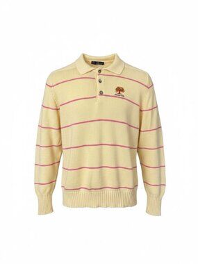 Kenneth Gordon Wakefield Isle Yellow Striped Henley Golf Sweater Size Large